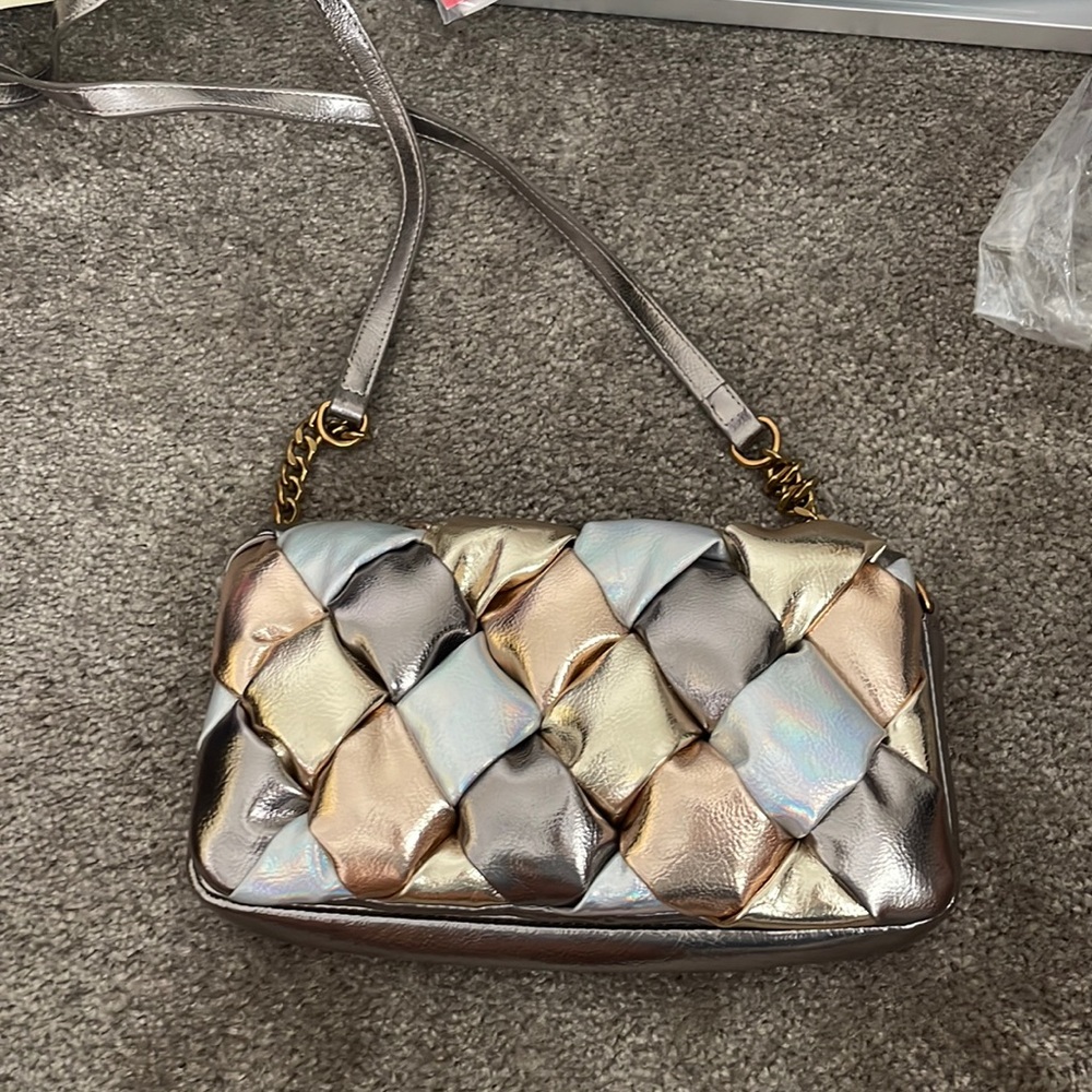 Betsey Johnson Weave Your Magic Crossbody Bag Flap Front Gold & Silver